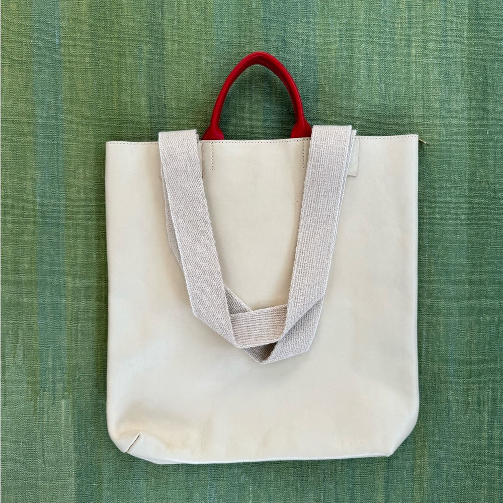 Clare V white leather tote bag